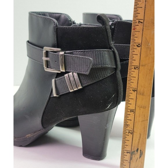 Perphy Black Leather Platform Ankle Boots Crocodile Printed Strap Womens size 7 - Picture 6 of 13